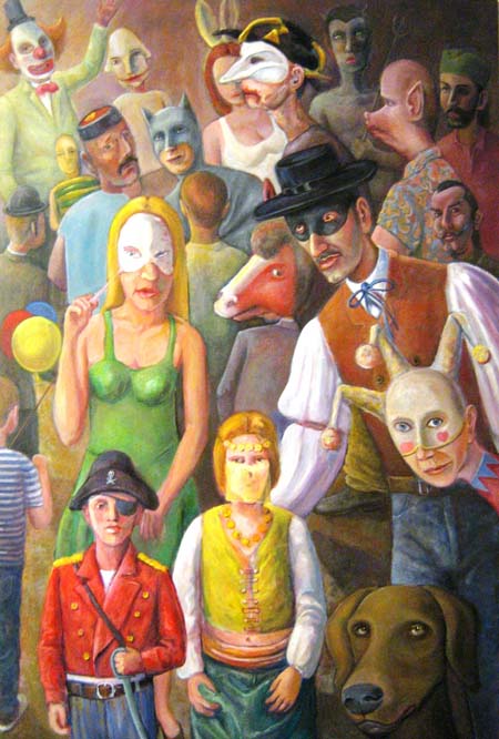 ULJE portret jednog maskembala sa pametnim psom u prvom planu